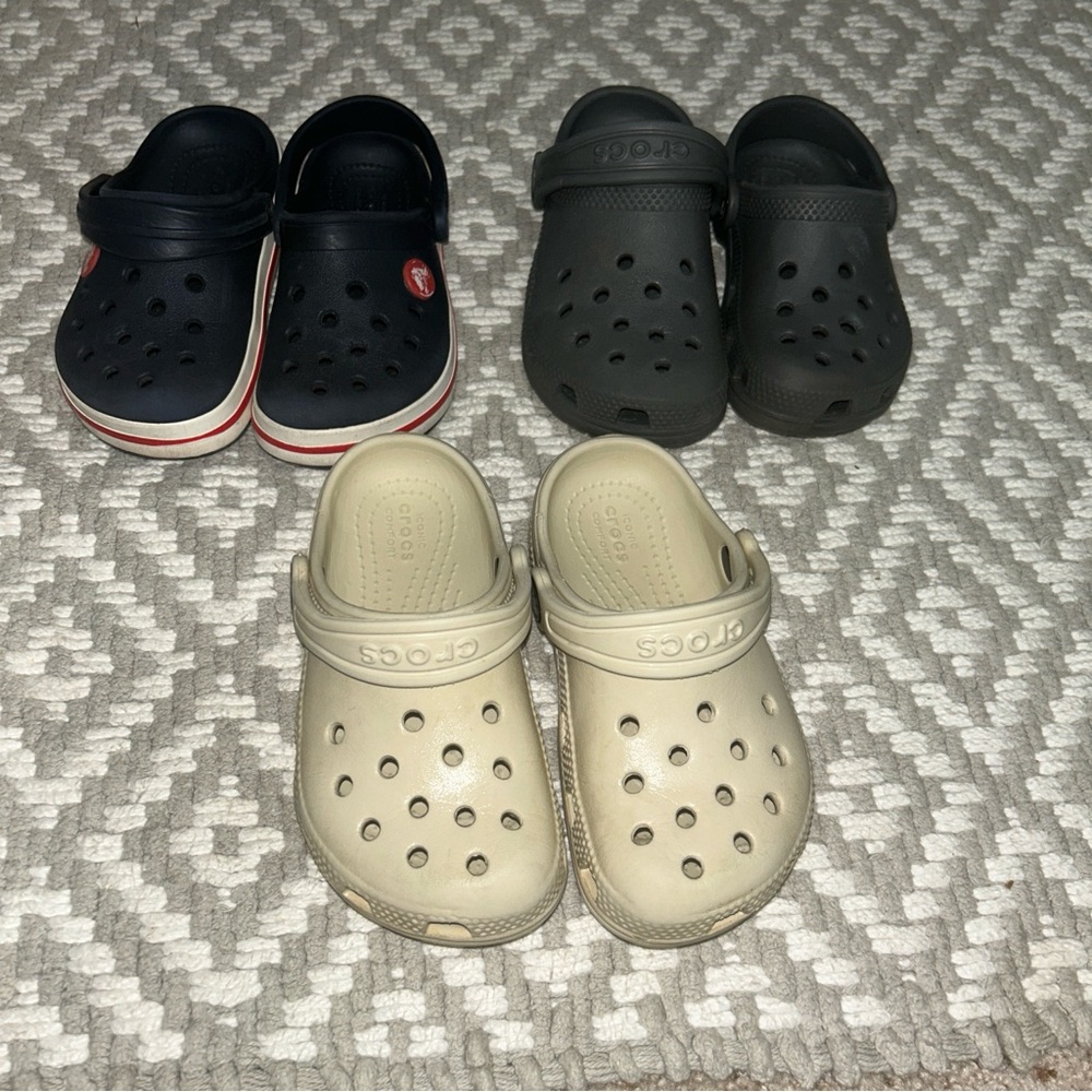 CROCS Kids Water Shoes - Navy, Gray, and Beige Lot #1